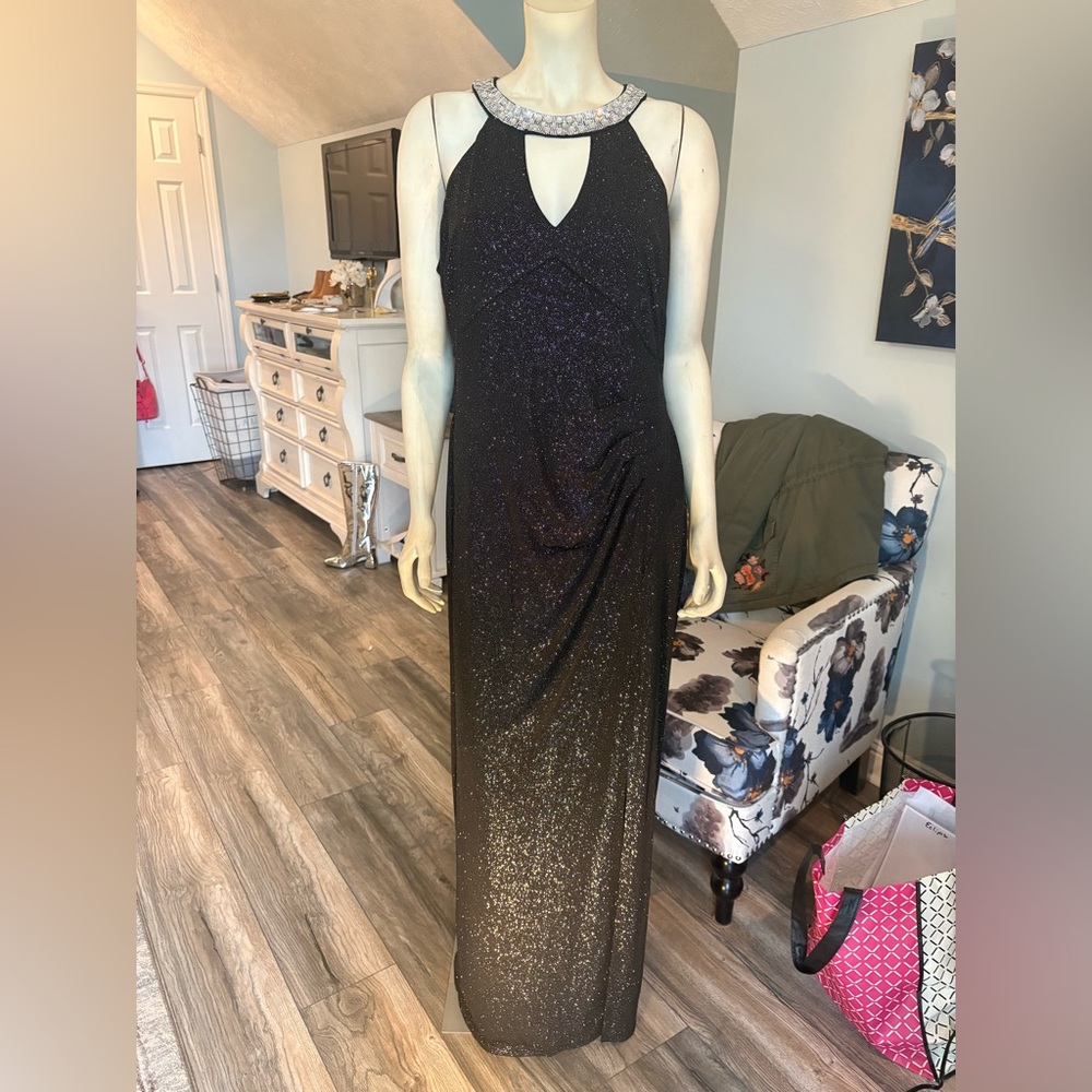 MARINA Black Sparkle maxi dress, sz16